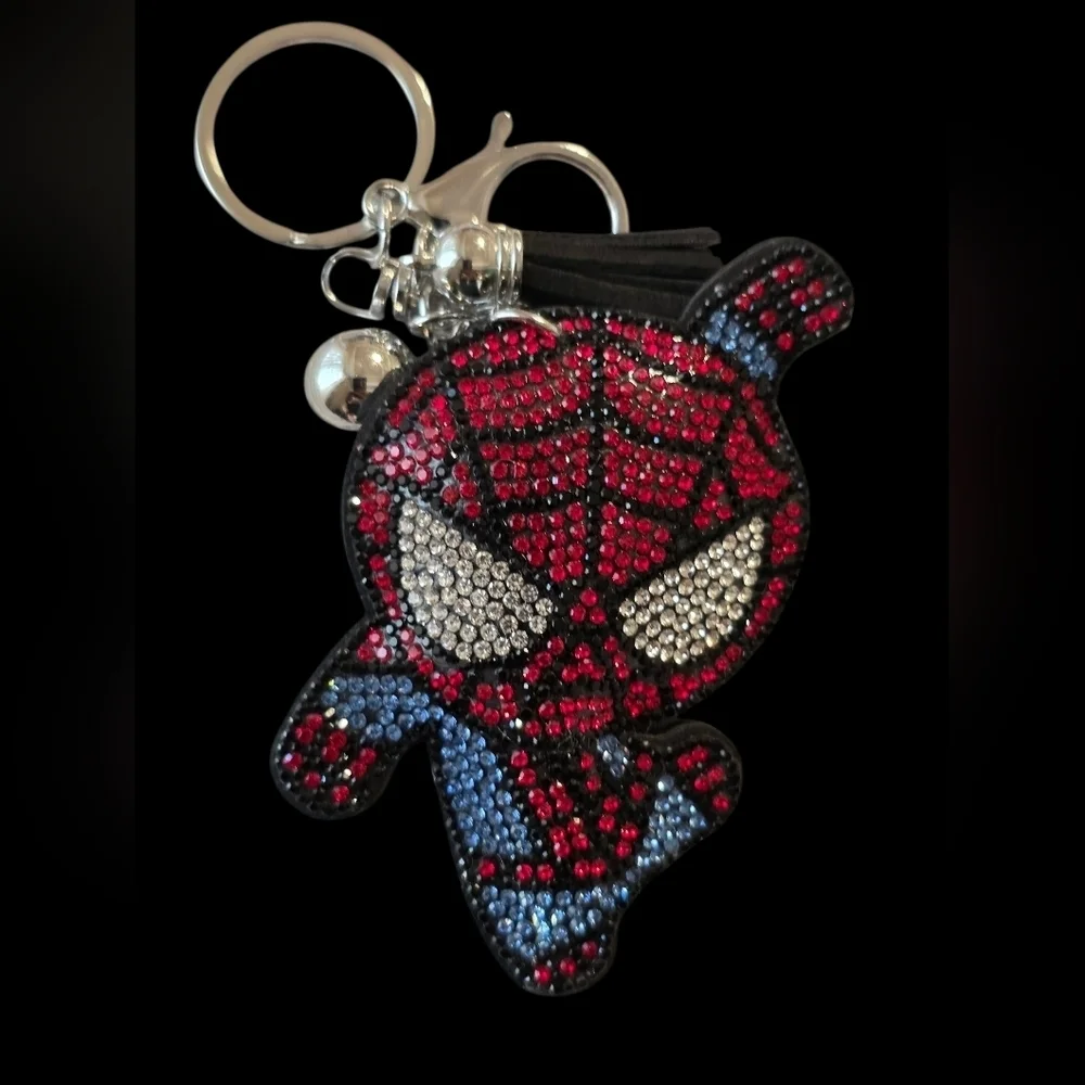 Spiderman -Inspired Rhinestone Keychain – Sparkly Action Hero Bag Charm